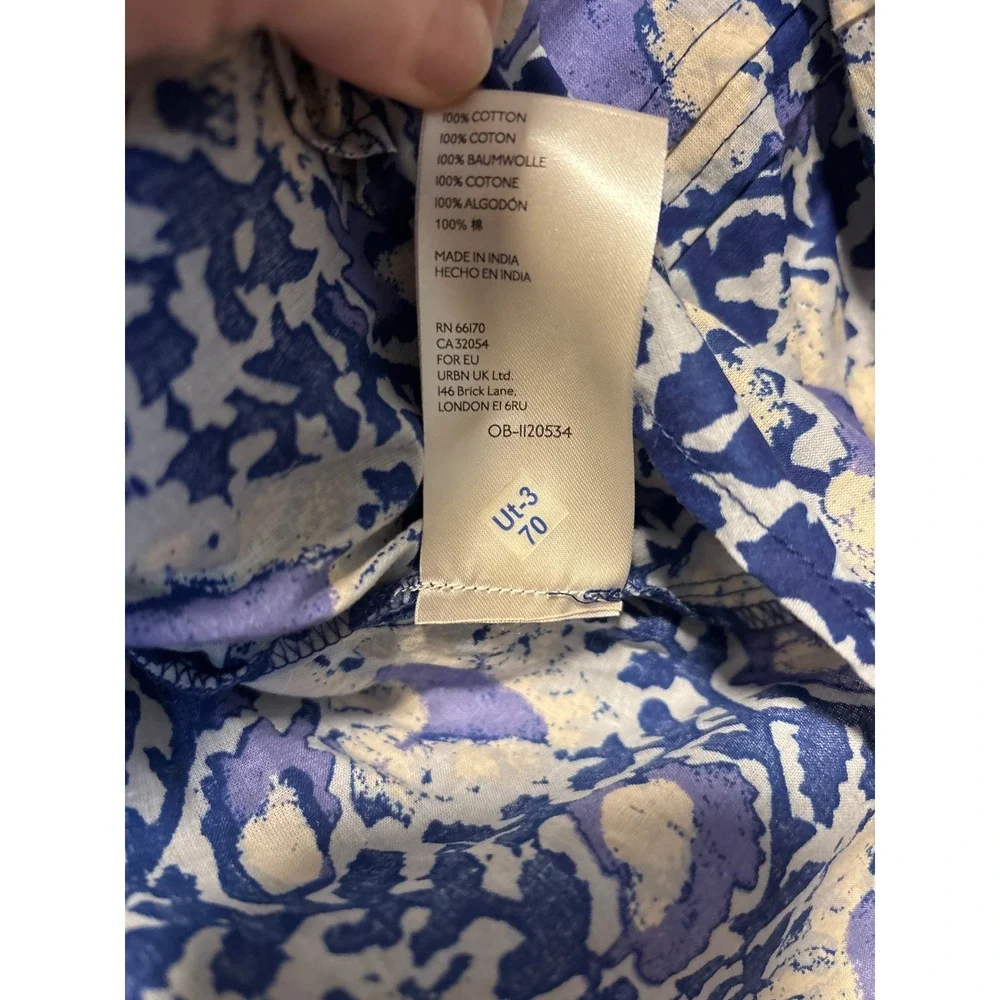 Free People Willow Purple Blue Floral Smocked‎ Puff Sleeve Blouse Oversizd